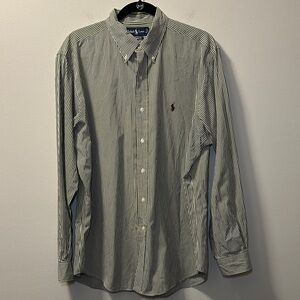 Ralph Lauren Men’s Green/White Vertical Stripe Long Sleeve Shirt Sz 16.5 34/35 L